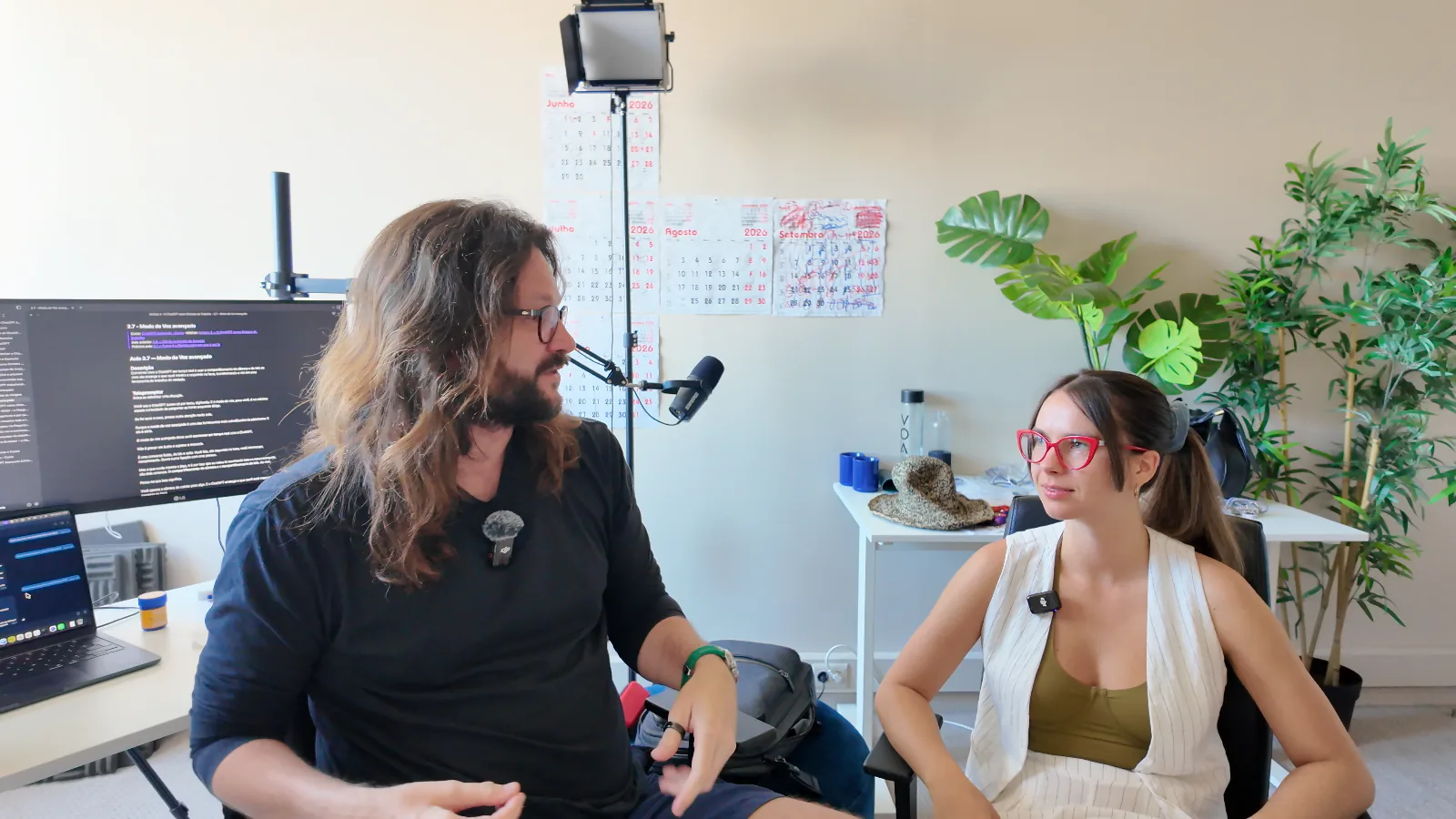 Miguel and Sofiya in conversation during the Dear Stranger, production